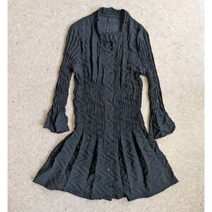 Babette Sf Dress Black Organza Midi Art to Wear Crinkle  Button Up Artsy Dress